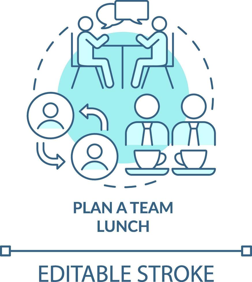 Plan team lunch turquoise concept icon. Communication. Developing onboarding process abstract idea thin line illustration. Isolated outline drawing. Editable stroke vector