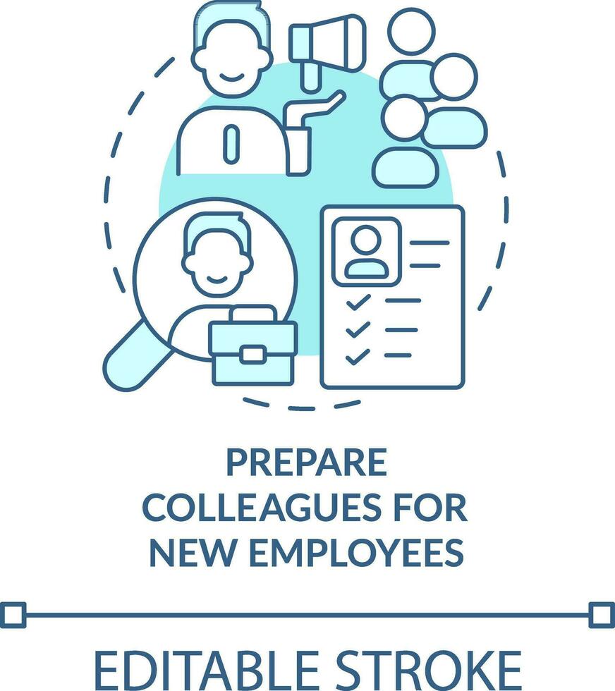 Prepare colleagues for new employees turquoise concept icon. Onboarding process abstract idea thin line illustration. Isolated outline drawing. Editable stroke vector