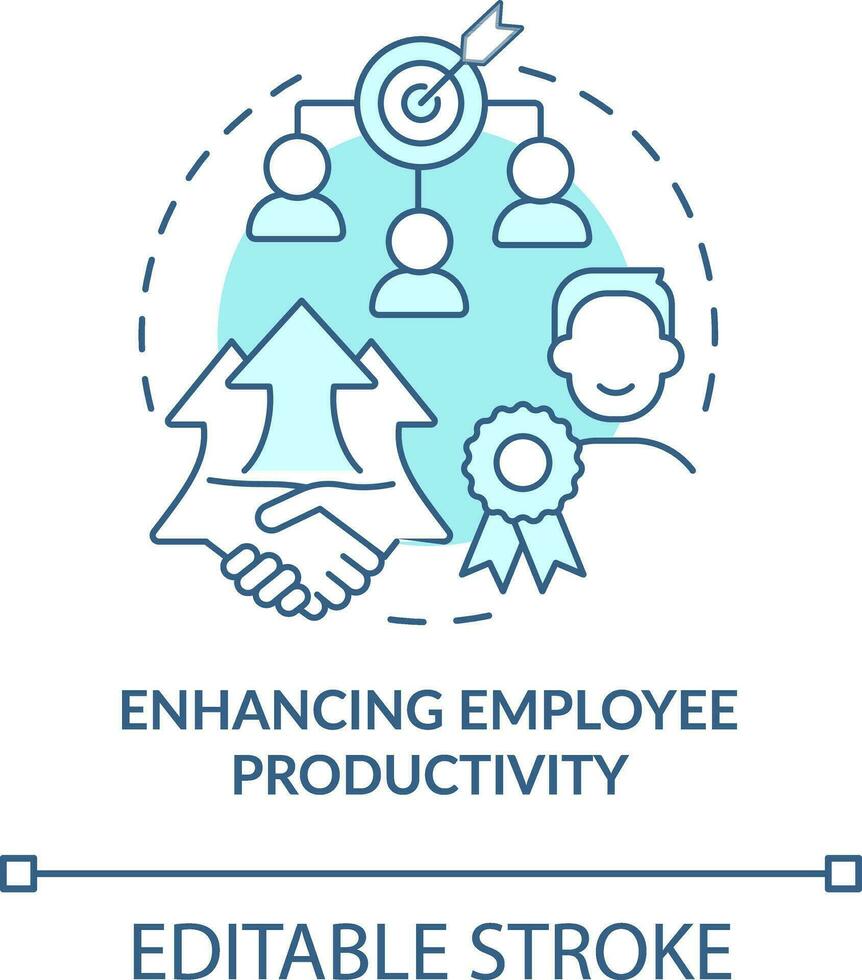 Enhancing employee productivity turquoise concept icon. Onboarding challenge abstract idea thin line illustration. Isolated outline drawing. Editable stroke vector
