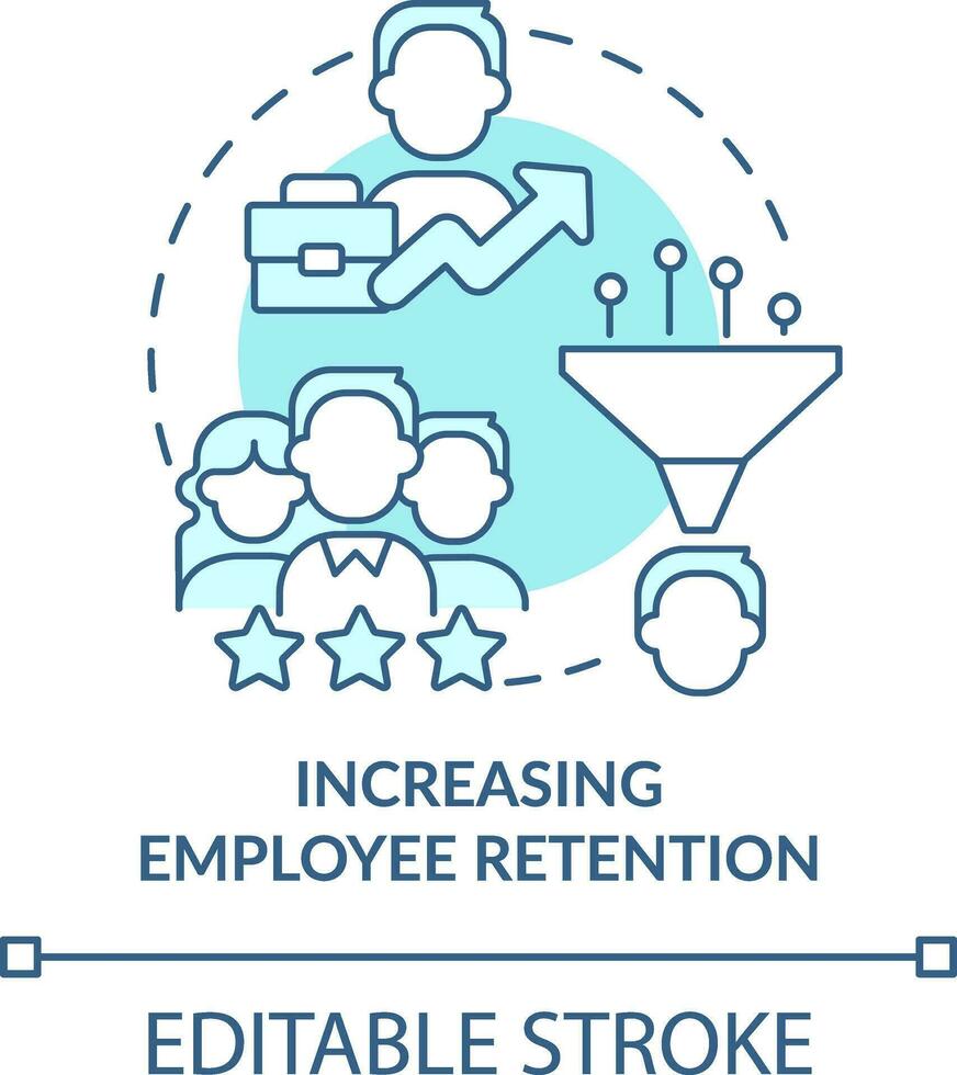 Increasing employee retention turquoise concept icon. Career. Onboarding challenge abstract idea thin line illustration. Isolated outline drawing. Editable stroke vector
