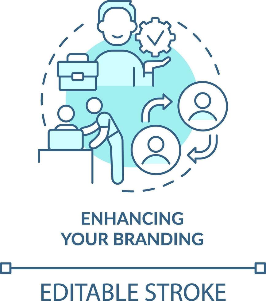 Enhancing your branding turquoise concept icon. Experience. Onboarding challenge abstract idea thin line illustration. Isolated outline drawing. Editable stroke vector