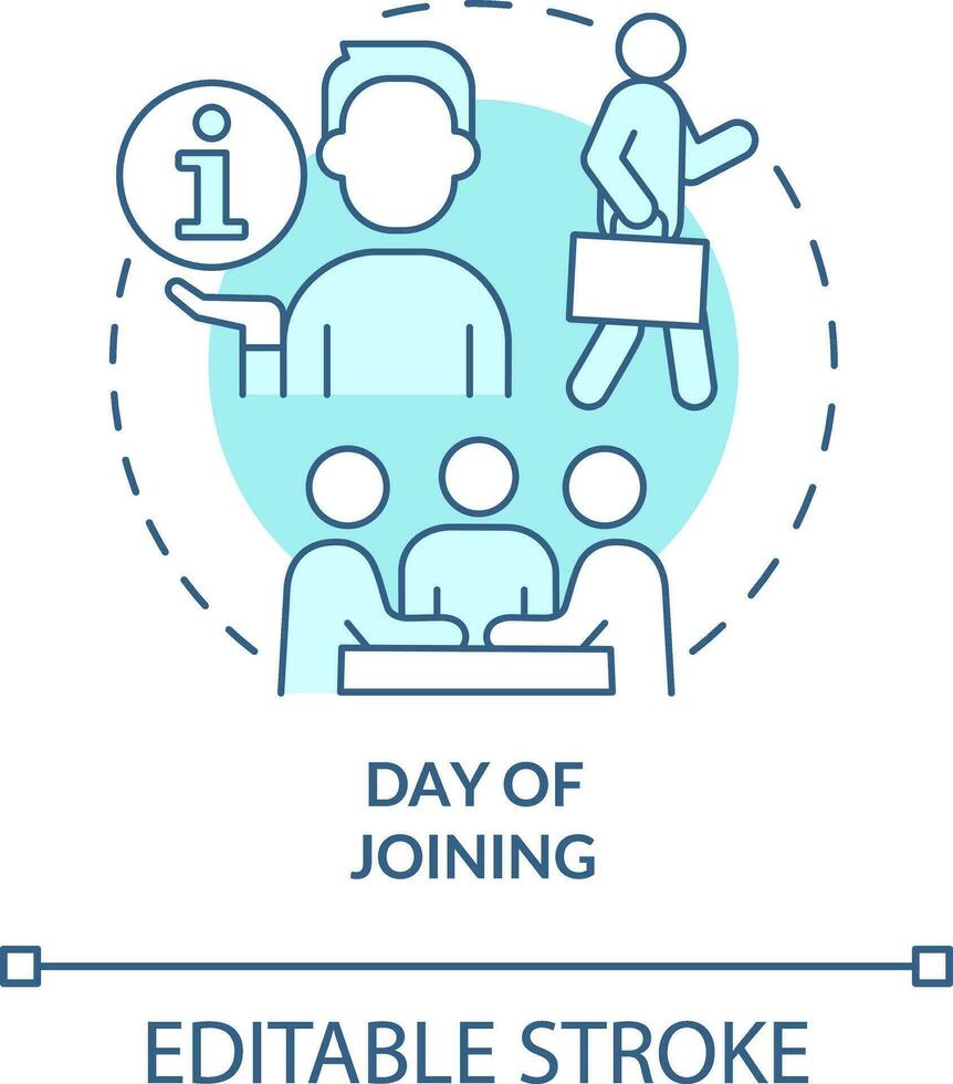 Day of joining turquoise concept icon. Comfortable adaptation. Onboarding process abstract idea thin line illustration. Isolated outline drawing. Editable stroke vector