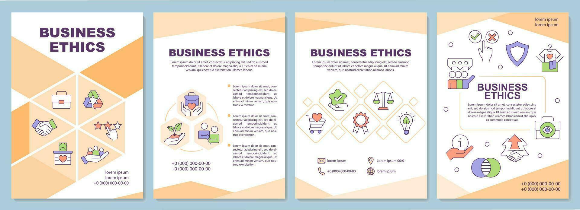 Business ethics orange brochure template. Customer-centricity. Leaflet design with linear icons. Editable 4 vector layouts for presentation, annual reports