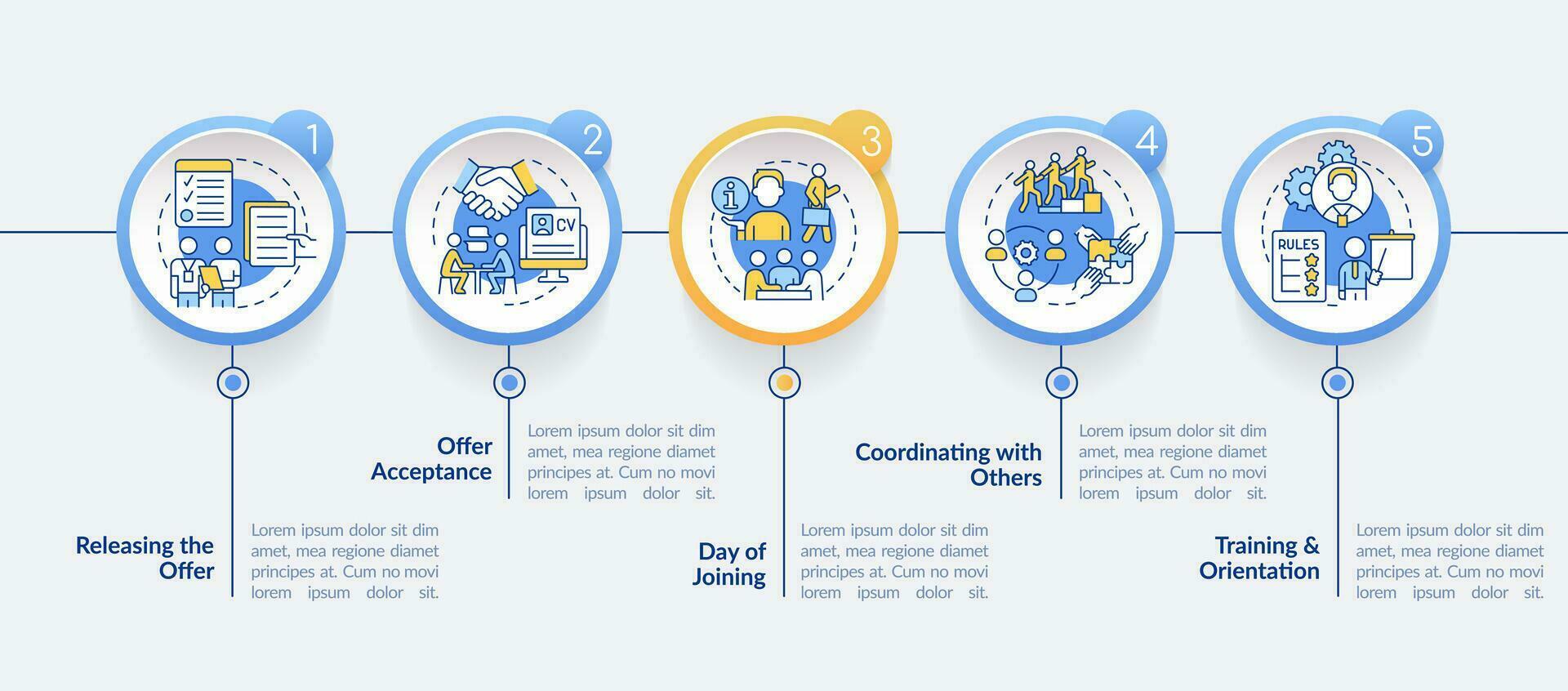 Team joining process circle infographic template. Employment. Data visualization with 5 steps. Editable timeline info chart. Workflow layout with line icons vector