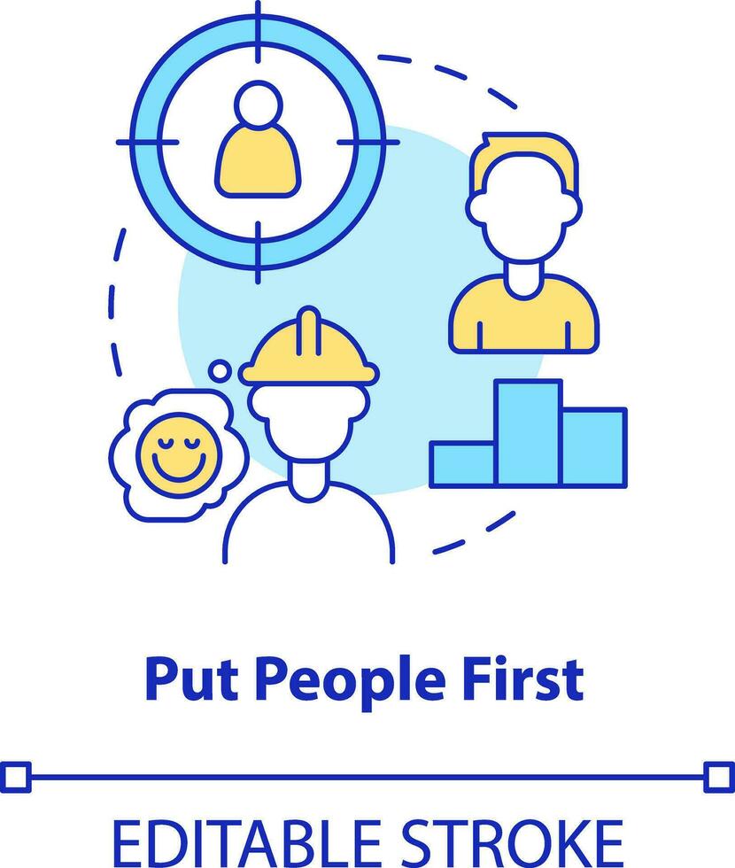 Put people first concept icon. Support employees. Supply chain priority abstract idea thin line illustration. Isolated outline drawing. Editable stroke vector