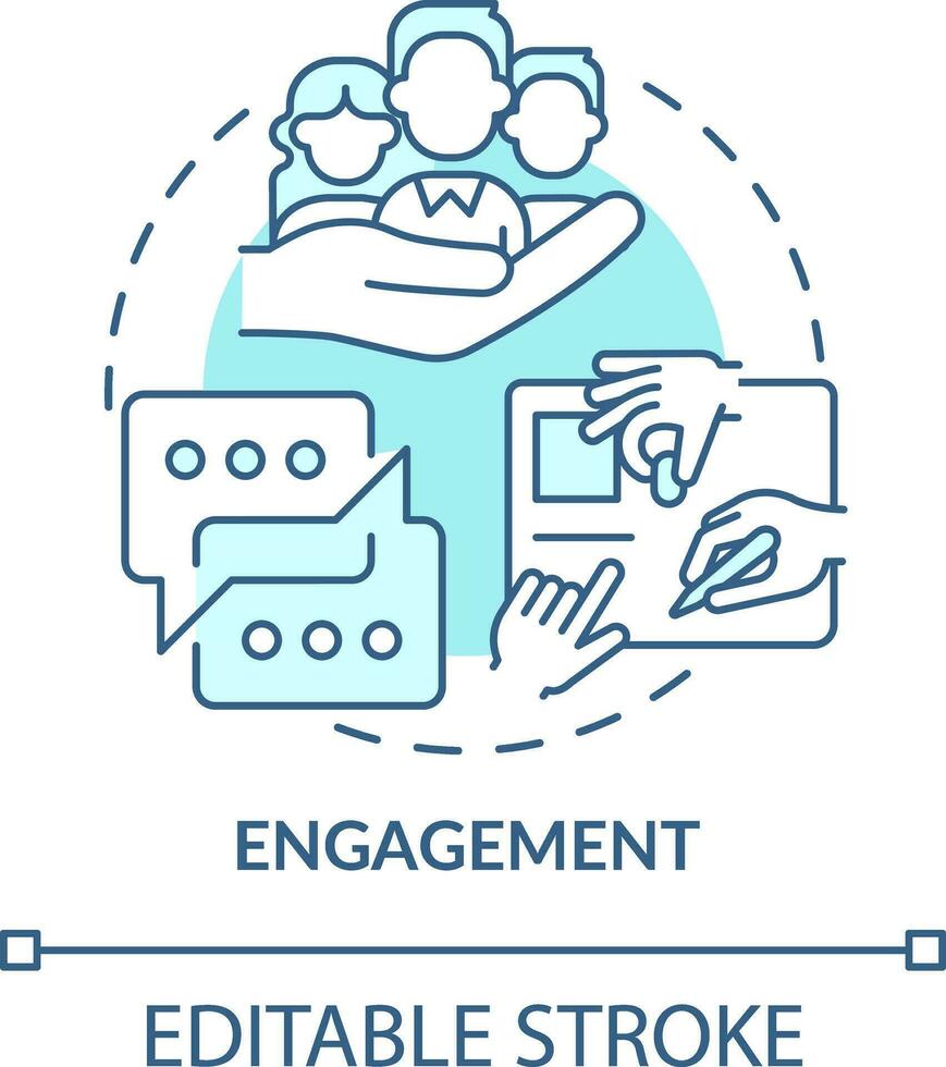 Engagement turquoise concept icon. Build connection. Developing onboarding process abstract idea thin line illustration. Isolated outline drawing. Editable stroke vector