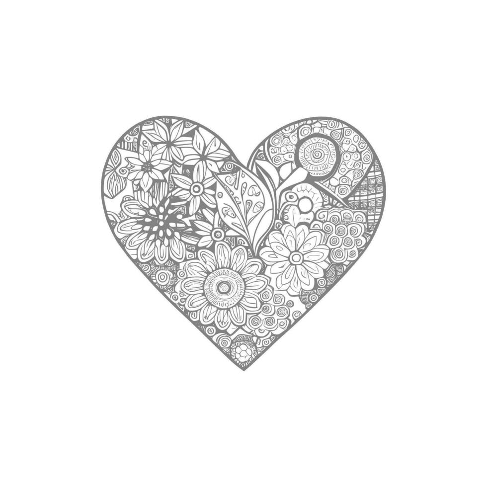 Flower with frame in shape of heart. decoration in ethnic oriental, vector