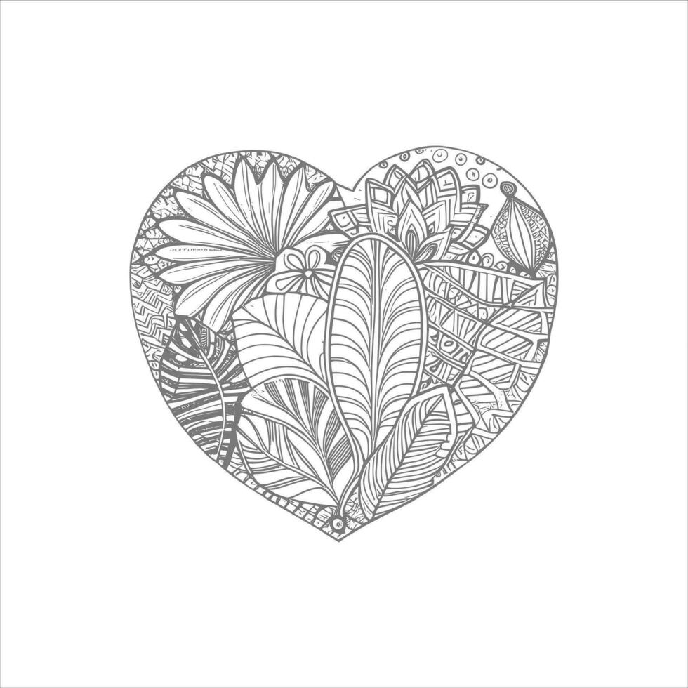 Flower with frame in shape of heart. decoration in ethnic oriental vector