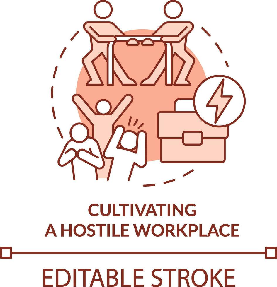 Cultivating hostile workplace terracotta concept icon. Unethical company behavior abstract idea thin line illustration. Isolated outline drawing. Editable stroke vector