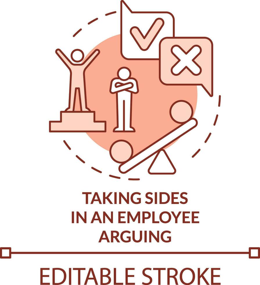 Taking sides in employee arguing terracotta concept icon. Unethical behavior in work abstract idea thin line illustration. Isolated outline drawing. Editable stroke vector