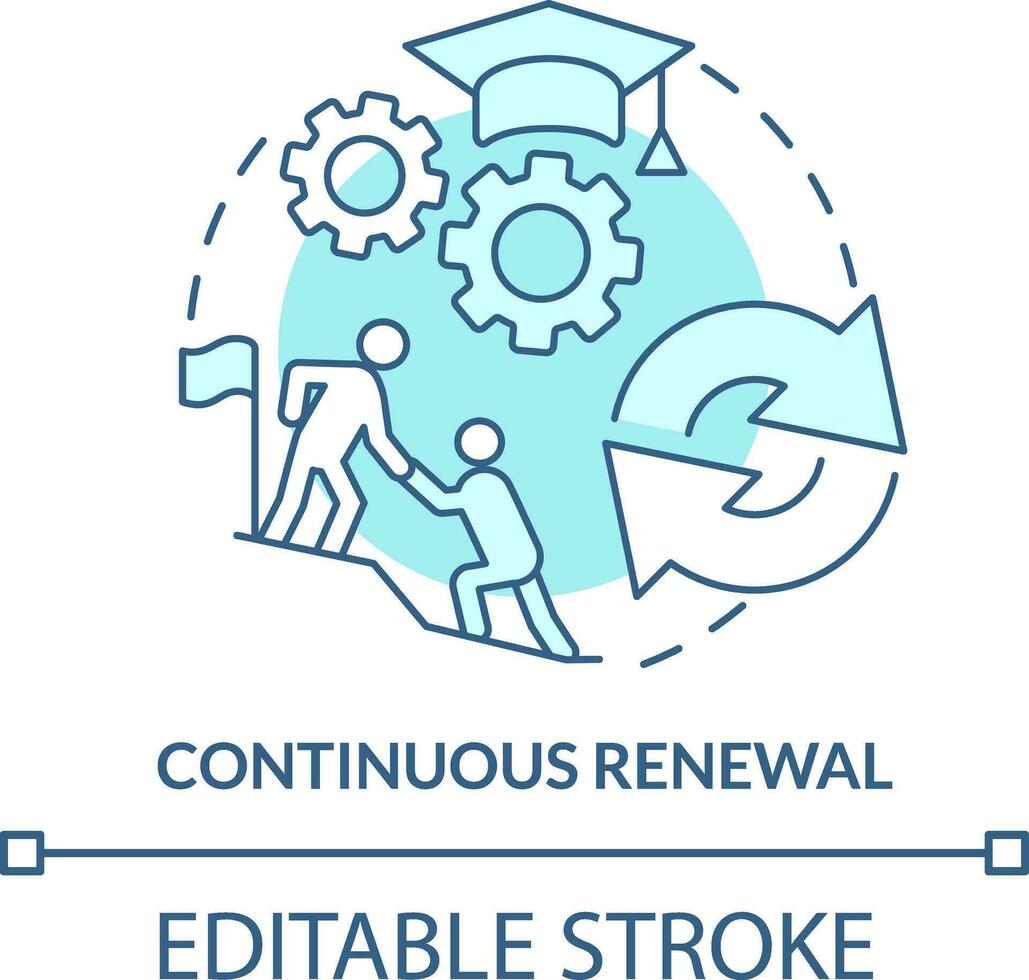 Continuous renewal turquoise concept icon. Organizational culture abstract idea thin line illustration. Education. Isolated outline drawing. Editable stroke vector