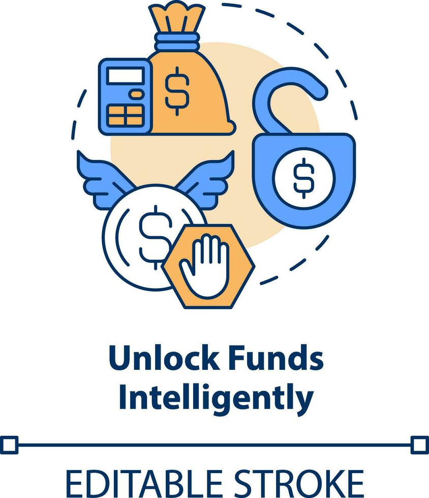 Unlock funds intelligently concept icon. Immediate attention area abstract idea thin line illustration. Isolated outline drawing. Editable stroke vector