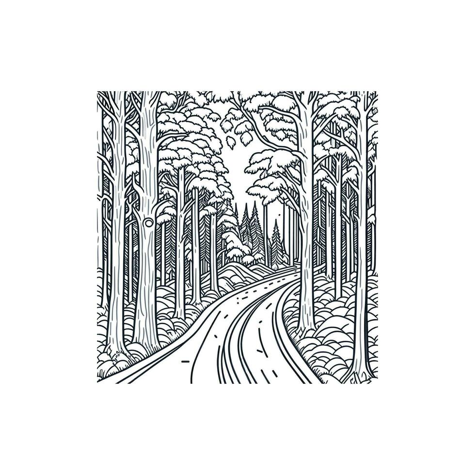 un suciedad la carretera mediante el bosque, línea Arte. vector
