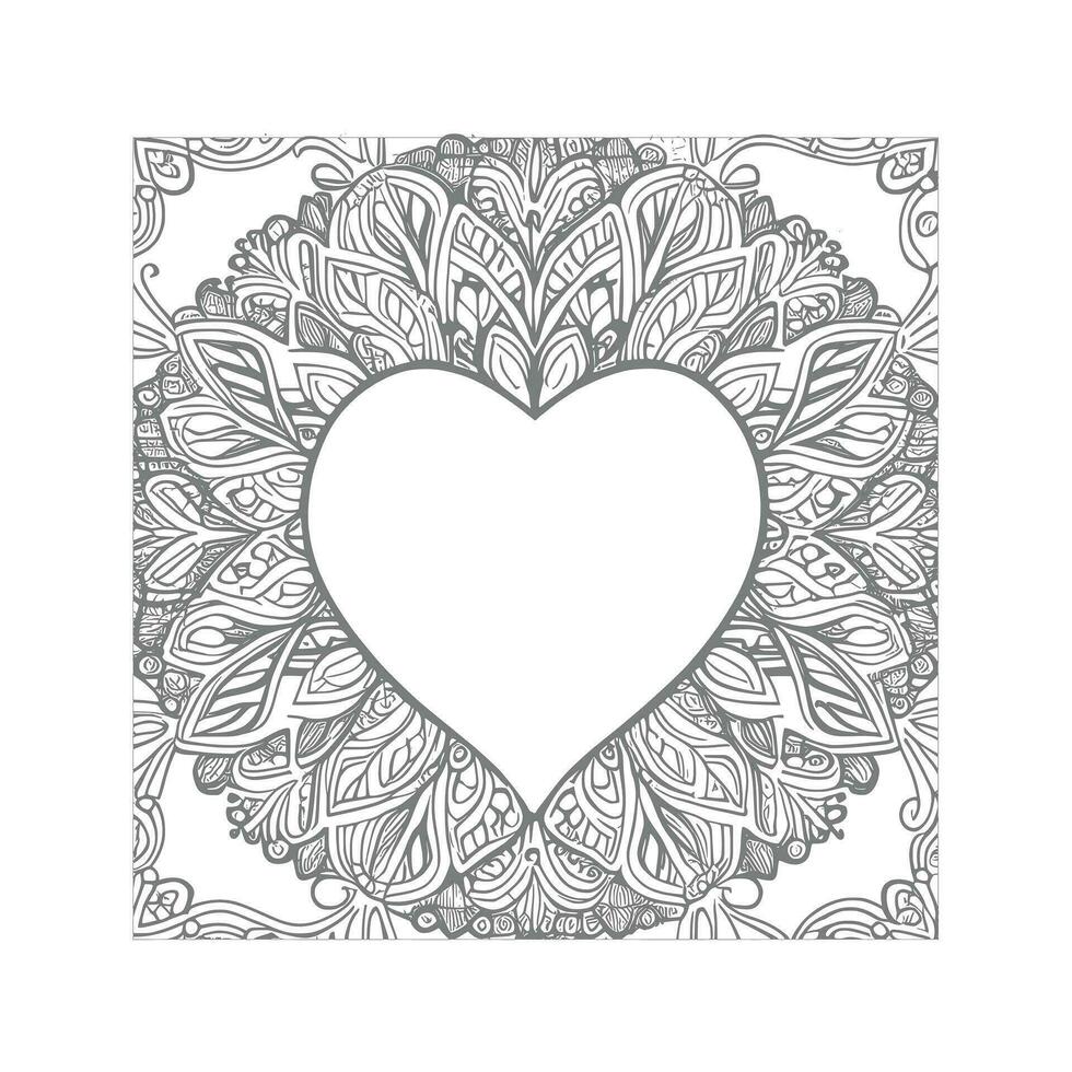 Flower with frame in shape of heart. decoration in ethnic oriental vector