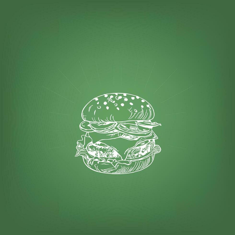 Line art burger vector illustration.