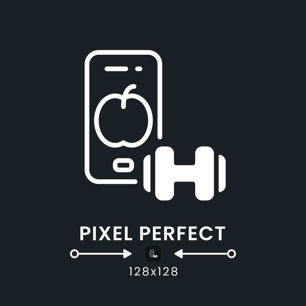 Fitness app white solid desktop icon. Personal training. Weight loss. Activity tracker. Pixel perfect 128x128, outline 4px. Silhouette symbol for dark mode. Glyph pictogram. Vector isolated image