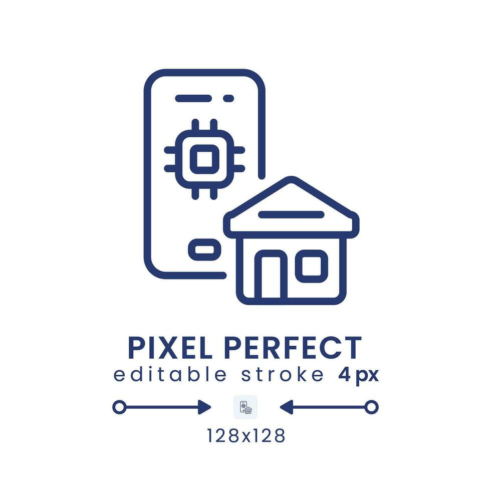 Home Automation app linear desktop icon. Automatic control. Internet of Things devices. Pixel perfect 128x128, outline 4px. GUI, UX design. Isolated user interface element for website. Editable stroke vector
