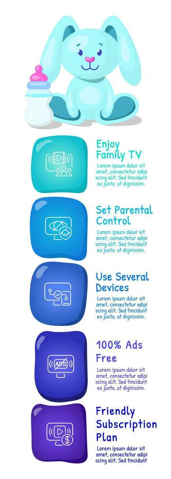 Streaming service for families infographic chart design template. Online TV. Editable infochart with icons. Instructional graphics with step sequence. Visual data presentation vector