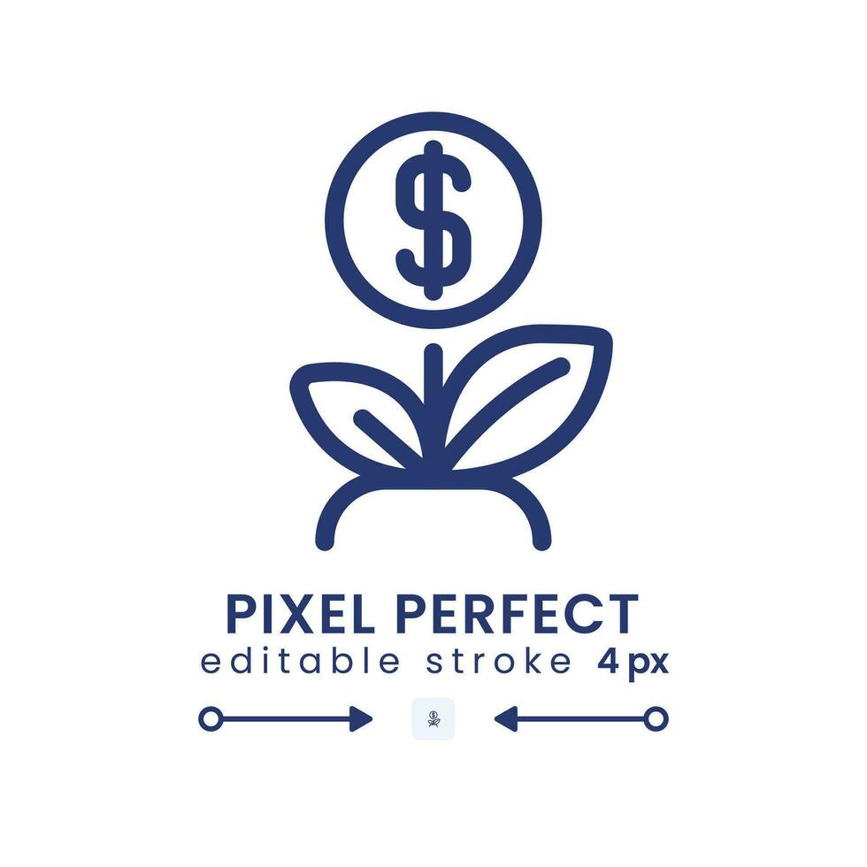 Financial growth linear desktop icon. Socially responsible ventures. Seed money. Pixel perfect, outline 4px. GUI, UX design. Isolated user interface element for website. Editable stroke vector