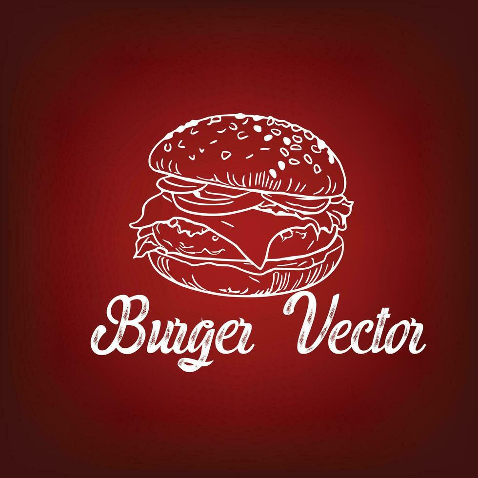 Line art burger vector illustration.