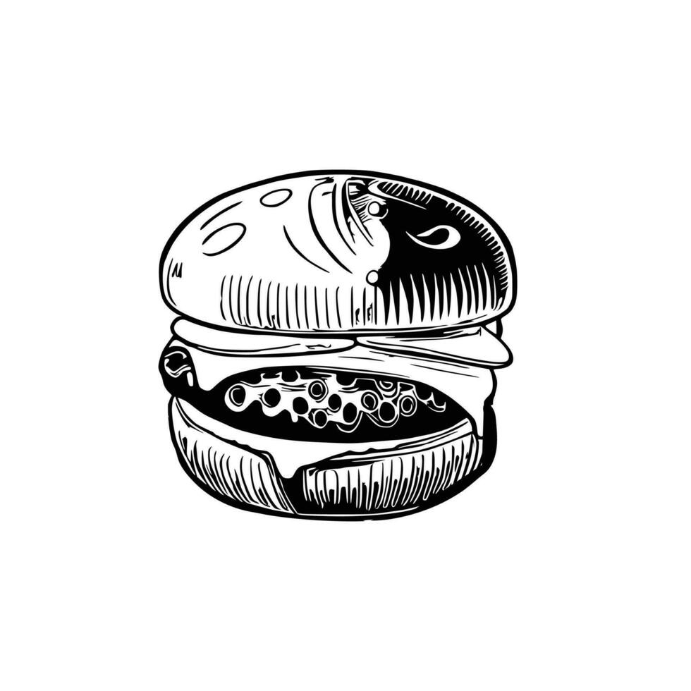 Line art burger vector illustration.