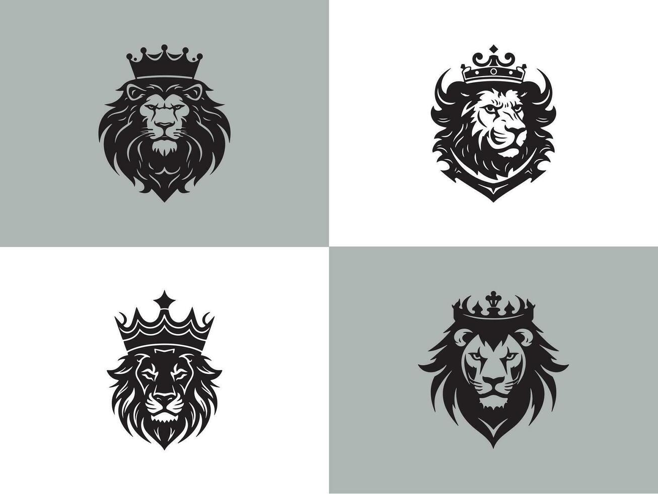 Aggressive and minimal Lion Icons set lion logos vectors template design