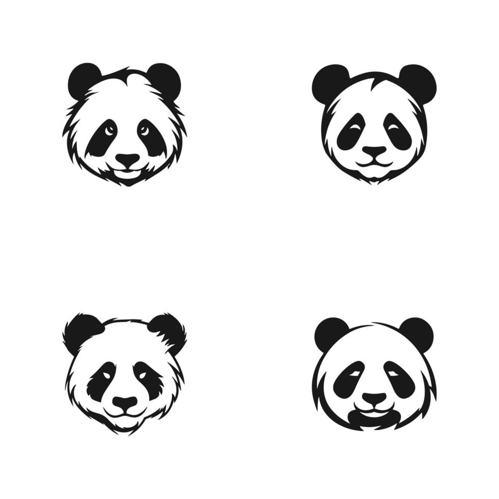 Set of cute panda faces. Vector icons or logo design