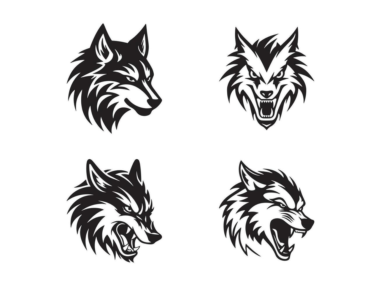 A set of Aggressive wolf minimal logo vector icon silhouette template design
