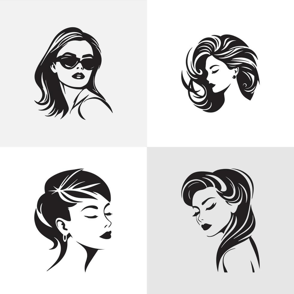 Beautiful collection of profile woman head with different hairstyles vector