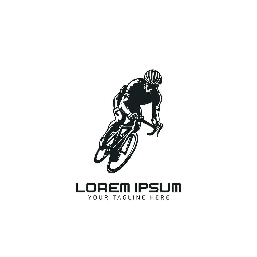 Vector isolated bicycle icon. Bike silhouette symbol with rider