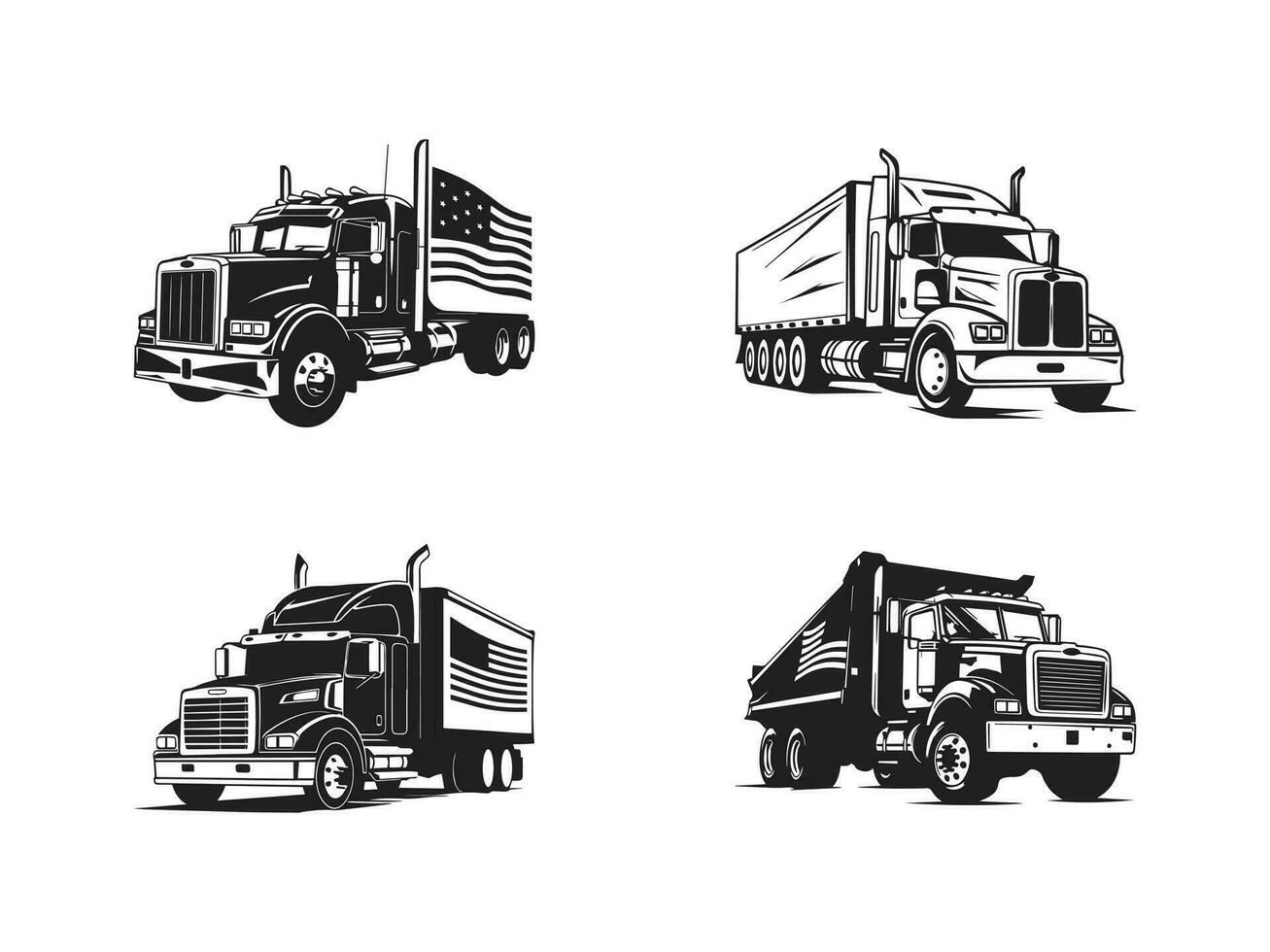 Truck logo silhouette icon Semi Truck with Trailer Circle Emblem Logo Vector Isolated. Ready made logo template set vector isolated vector set