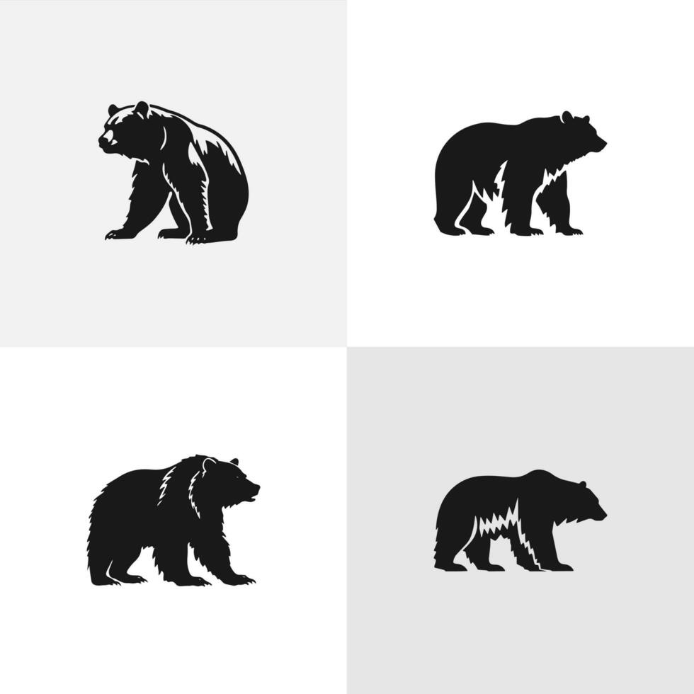 Graphical set of bears on black, grizzly bear and panda vector elements. Bears for printing, typography ,design,tattoo and logo