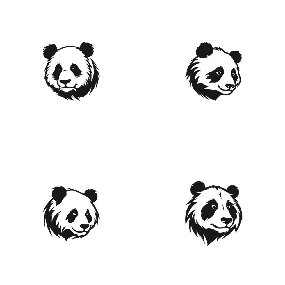 Multipurpose set of panda cute and funny Silhouette icons logo. Black and isolated on white background. Panda logo. Cartoon Character. Vector illustration.