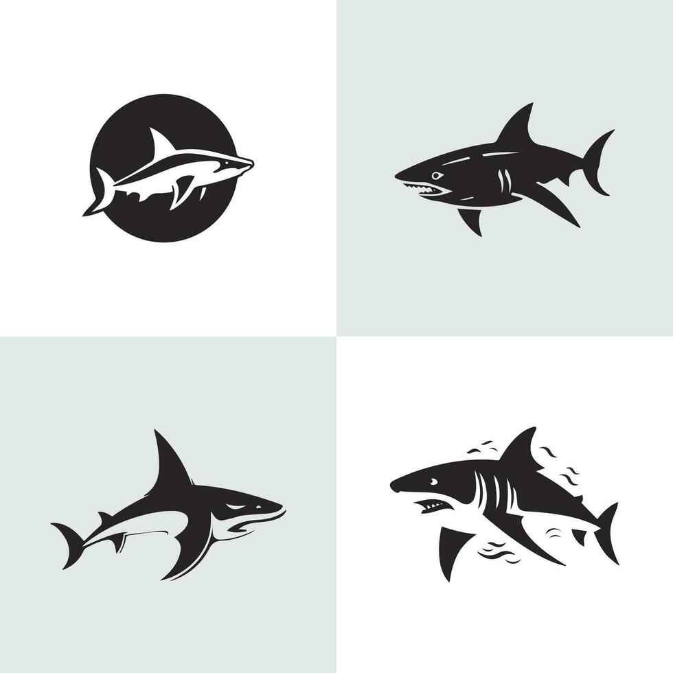 agresivo tiburón pescado logo conjunto vector silueta