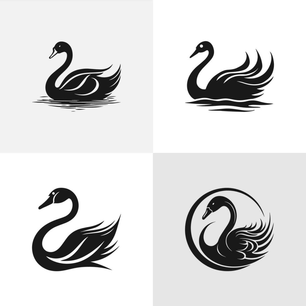 conjunto de vector siluetas de nadando cisnes vector diseño. cisne con pajarito en el nido. cisne silueta.cisne icono conjunto