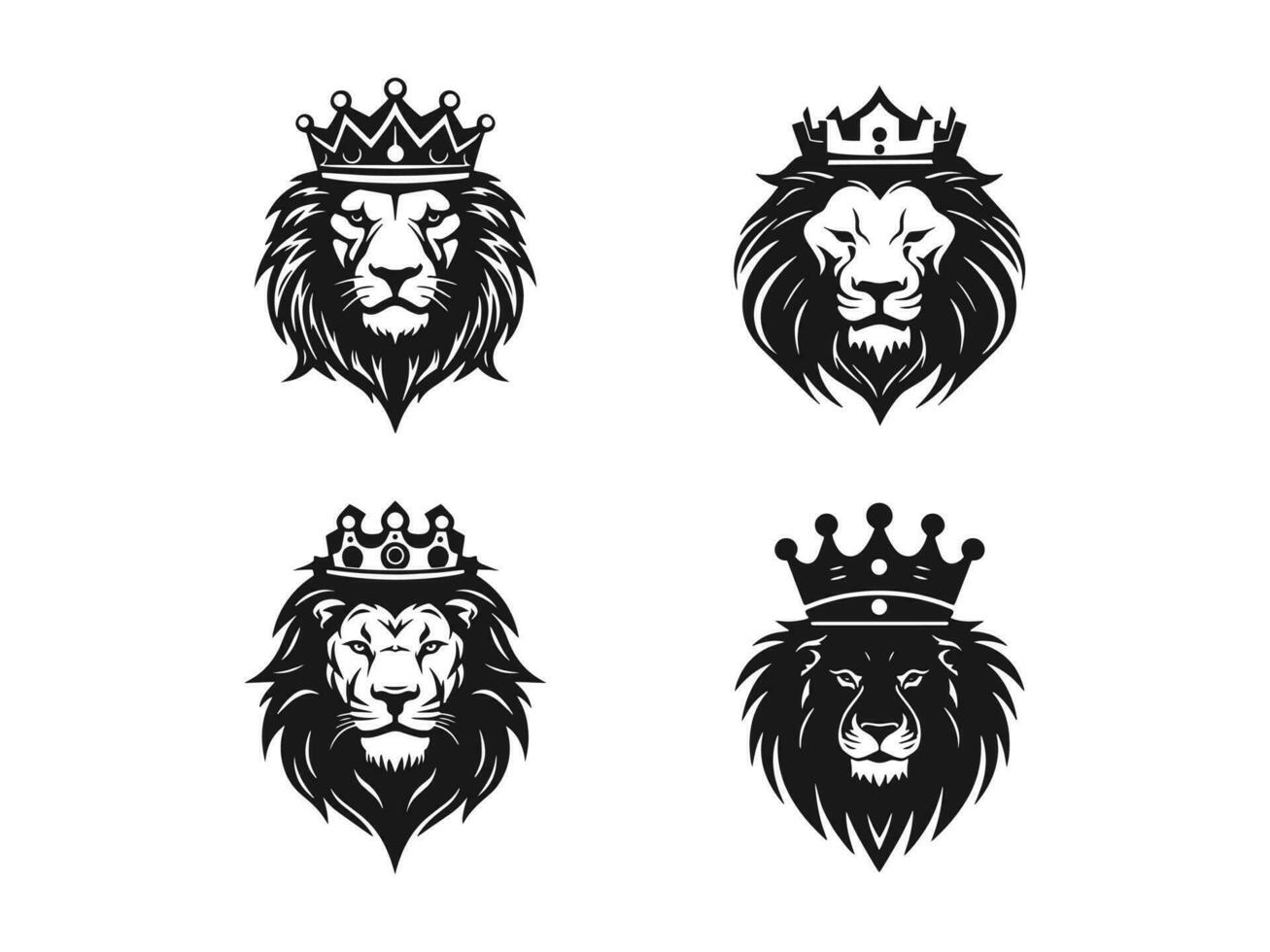 Aggressive and minimal Lion Icons set lion logos vectors template