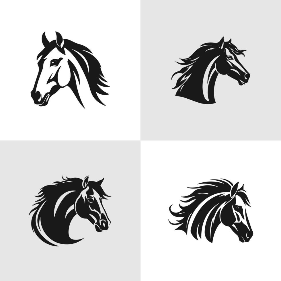 conjunto de caballo cabeza gráfico logo plantillas, vector ilustración en blanco antecedentes. conjunto de negro y blanco elegante caballo cabezas para estable, granja logo diseño