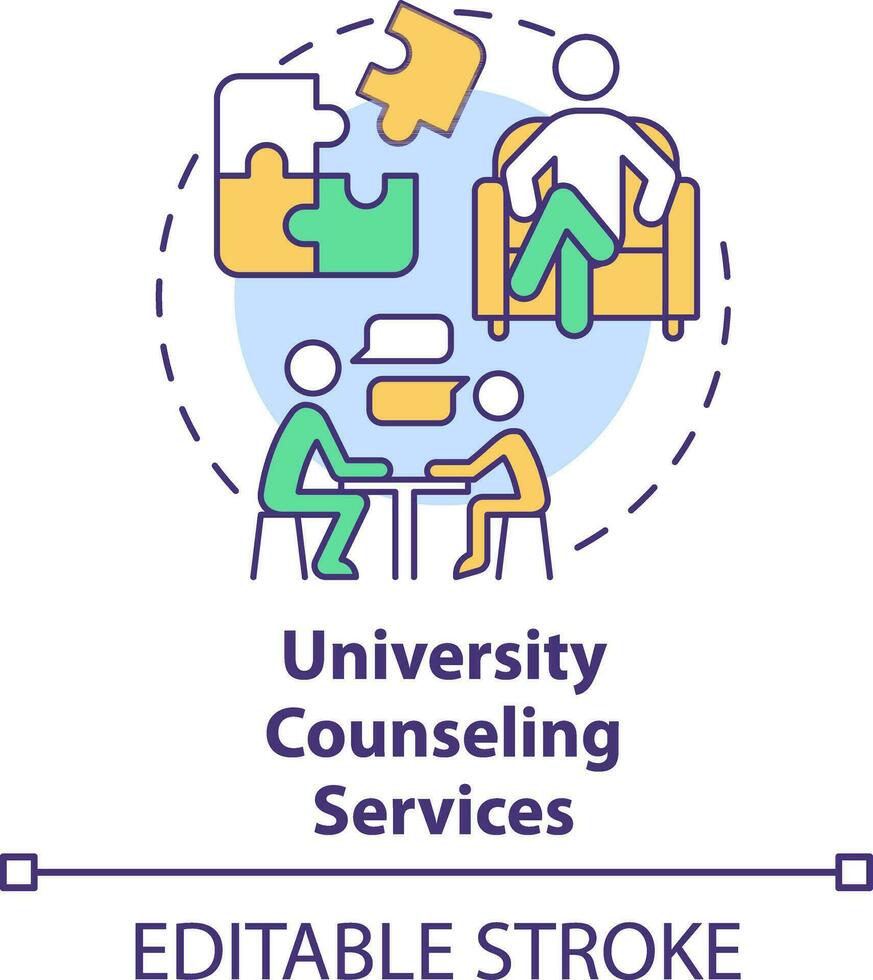 University counseling services concept icon. Where to get help abstract idea thin line illustration. Confidential support. Isolated outline drawing. Editable stroke vector