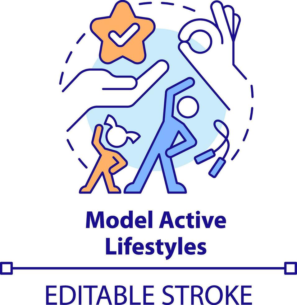 Model active lifestyles concept icon. Role of school leader in mental health abstract idea thin line illustration. Isolated outline drawing. Editable stroke vector