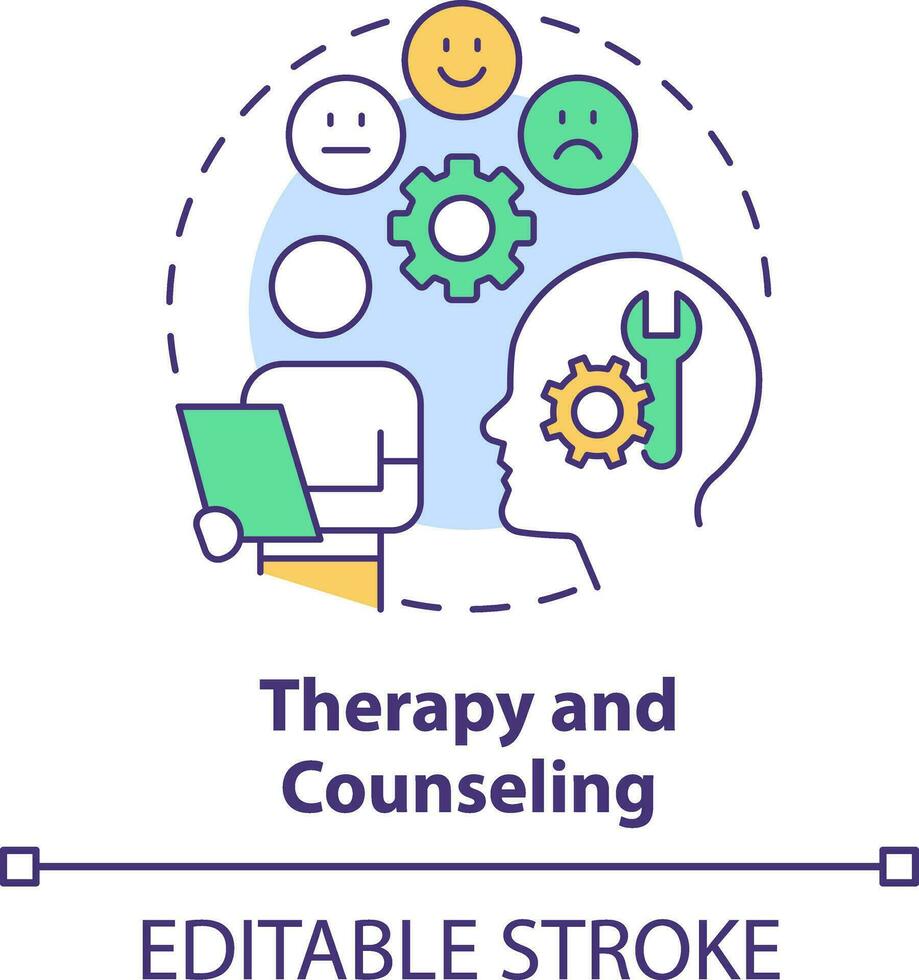 Therapy and counseling concept icon. Help with mental illness abstract idea thin line illustration. Emotional wellness. Isolated outline drawing. Editable stroke vector