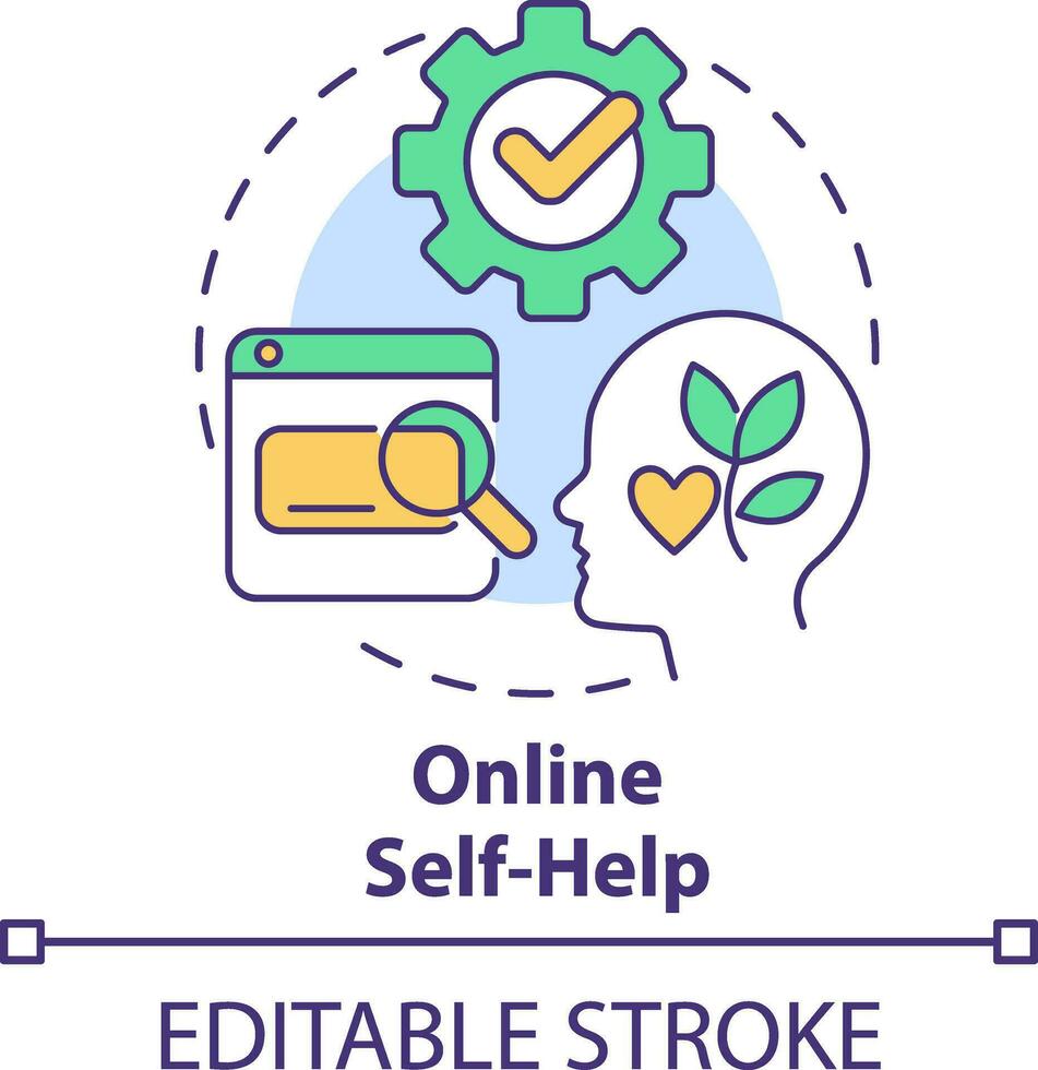 Online self-help concept icon. Addressing student mental health abstract idea thin line illustration. Online psychiatrist. Isolated outline drawing. Editable stroke vector