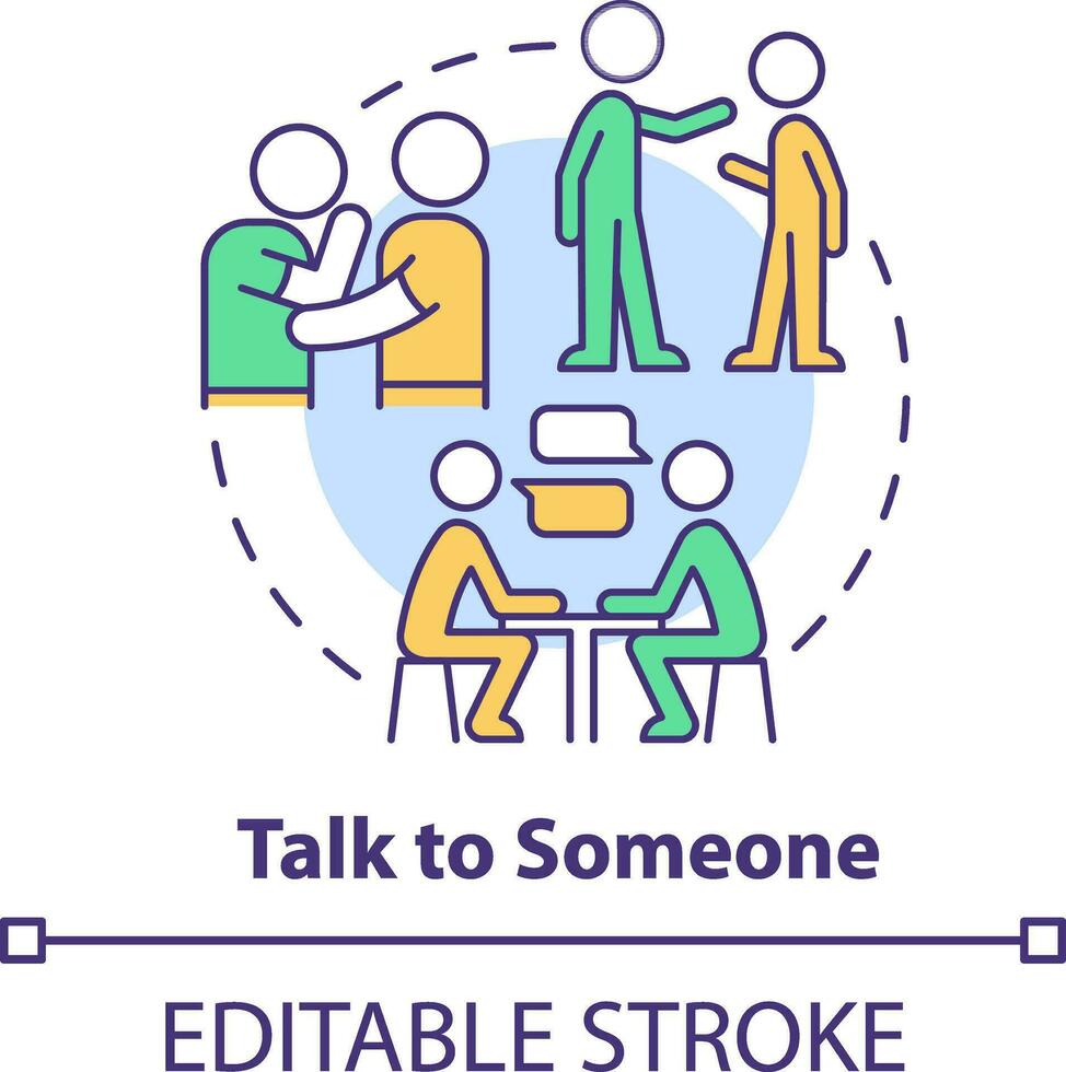 Talk to someone concept icon. Help student with mental illness abstract idea thin line illustration. Disclosing to friend. Isolated outline drawing. Editable stroke vector