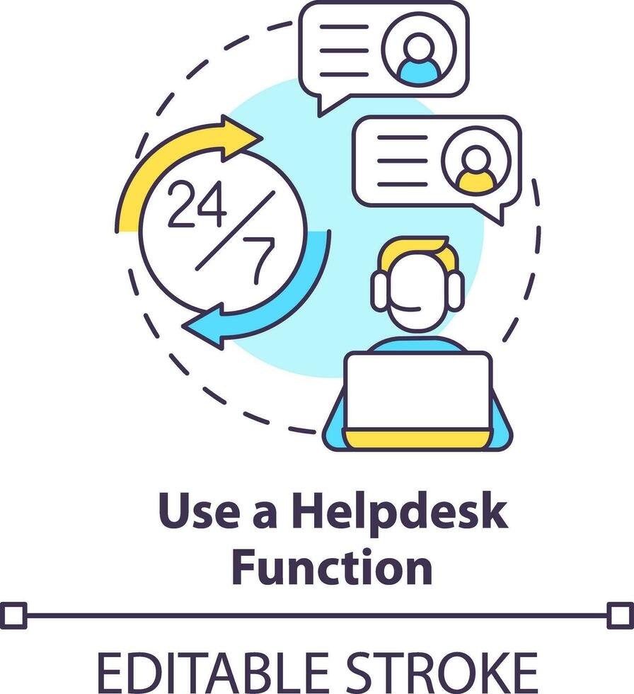 Use helpdesk function concept icon. Customer support. Online store management tip abstract idea thin line illustration. Isolated outline drawing. Editable stroke vector