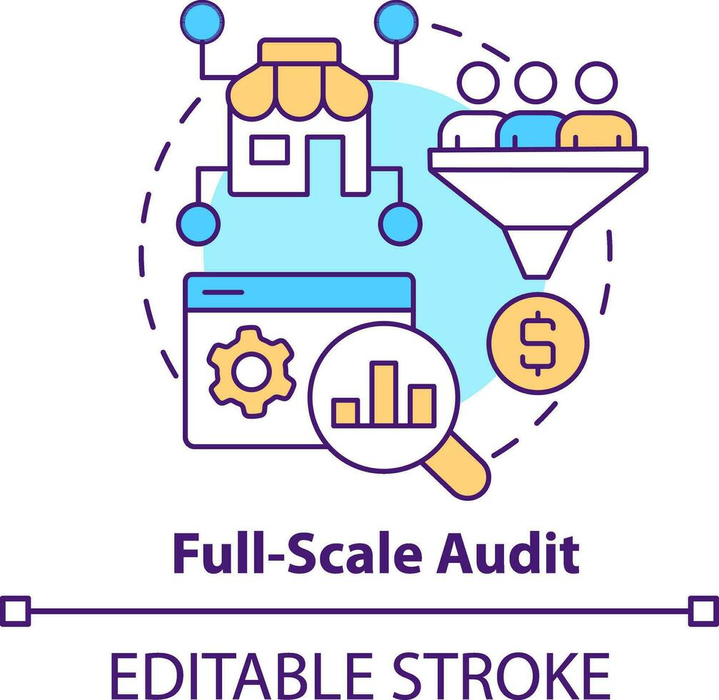 Full scale audit concept icon. Business analytics. Online shop management service abstract idea thin line illustration. Isolated outline drawing. Editable stroke vector