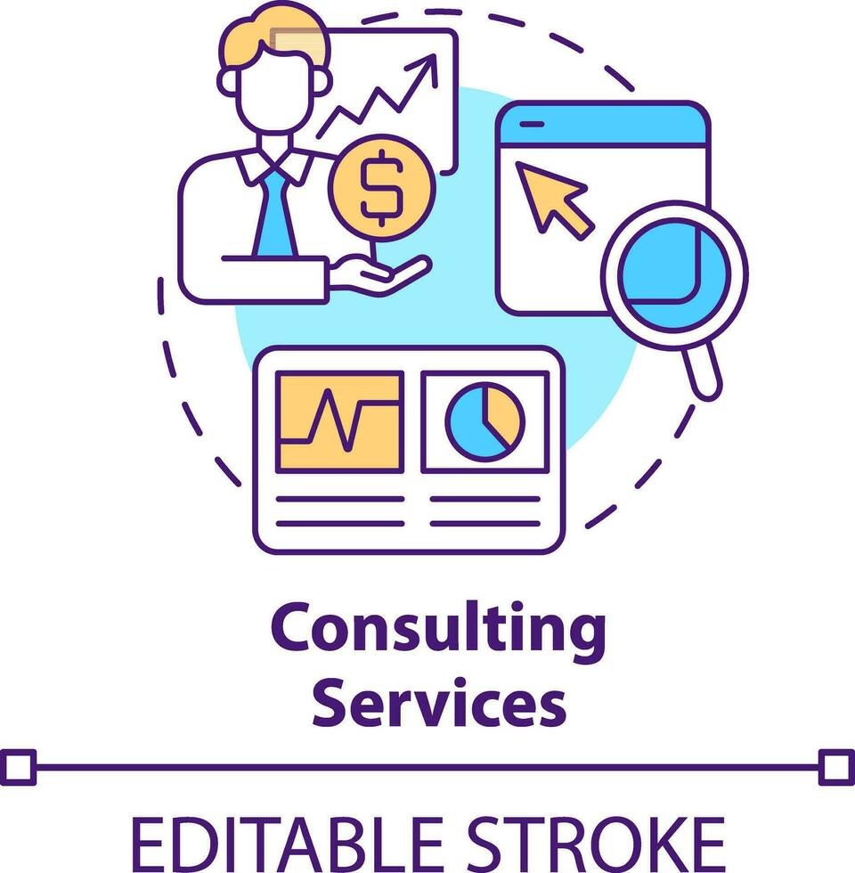 Consulting services concept icon. Expert assistance. Online shop management service abstract idea thin line illustration. Isolated outline drawing. Editable stroke vector