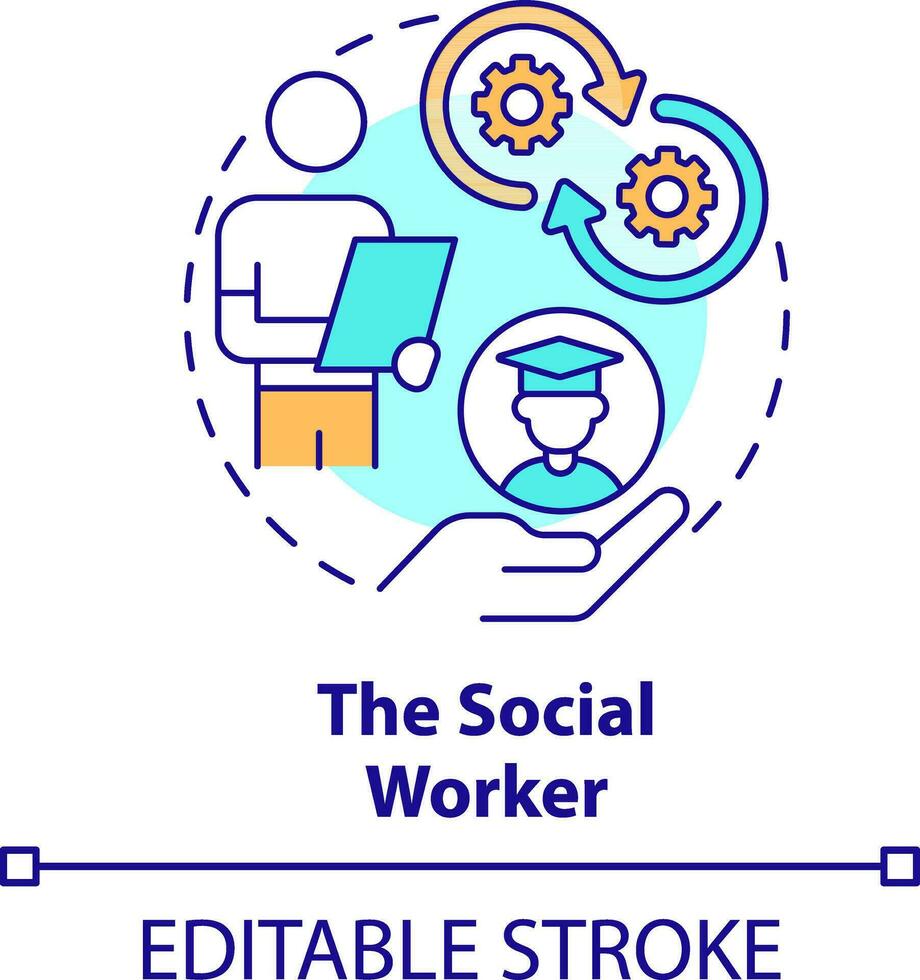 Social worker concept icon. Who should participate in student mental health abstract idea thin line illustration. Isolated outline drawing. Editable stroke vector