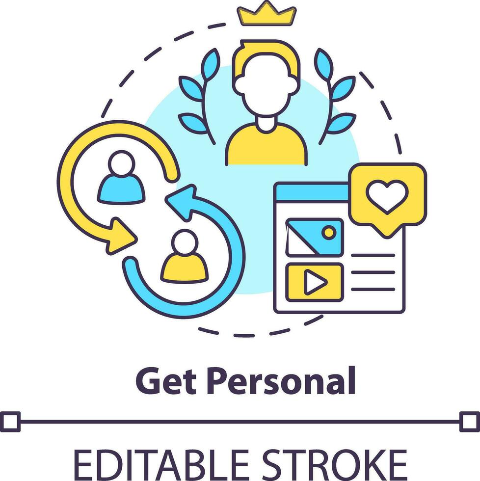Get personal concept icon. Individual approach. Online store management tip abstract idea thin line illustration. Isolated outline drawing. Editable stroke vector
