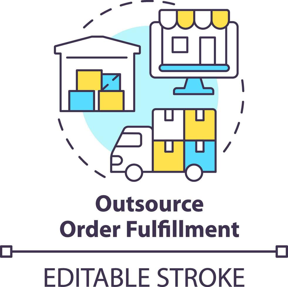 Outsource order fulfillment concept icon. Drop shipping. Online store management tip abstract idea thin line illustration. Isolated outline drawing. Editable stroke vector