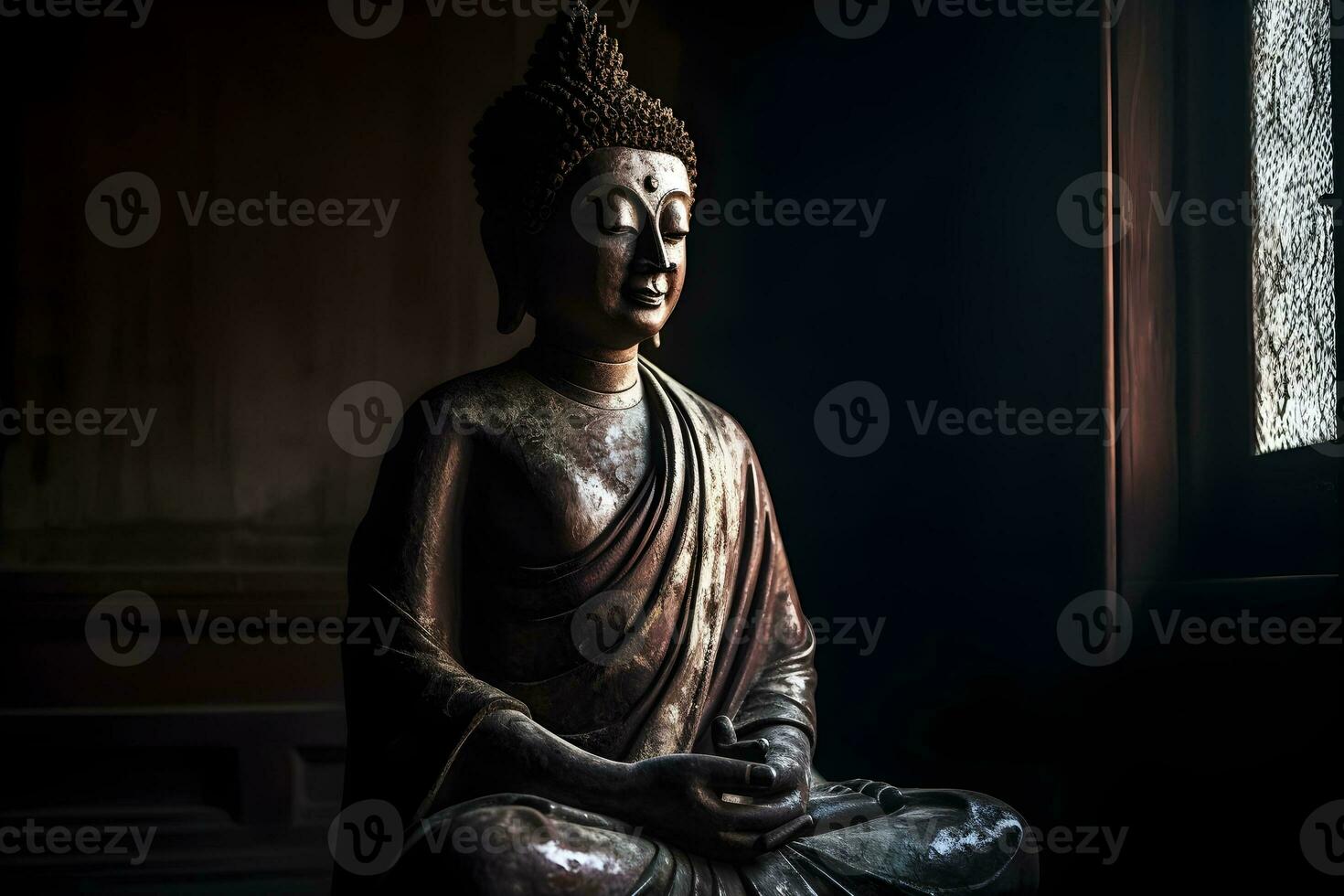 A golden statue of a buddha in temple photo