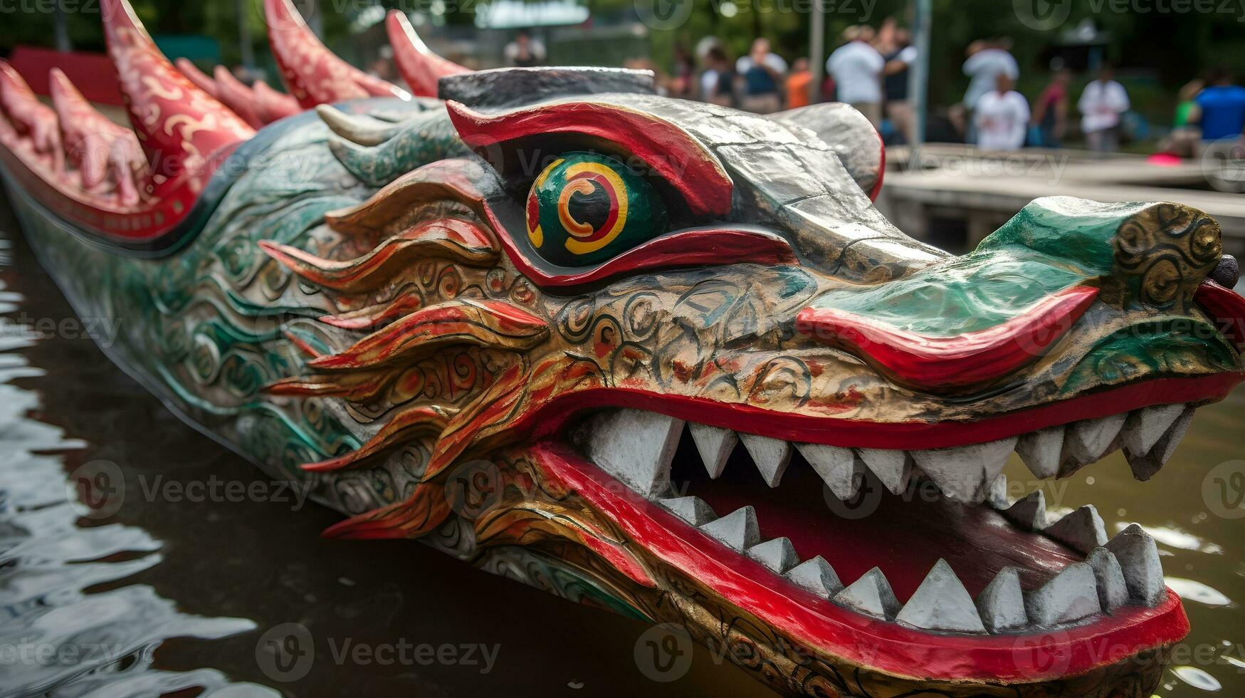 A wooden dragon head of dragon boat photo